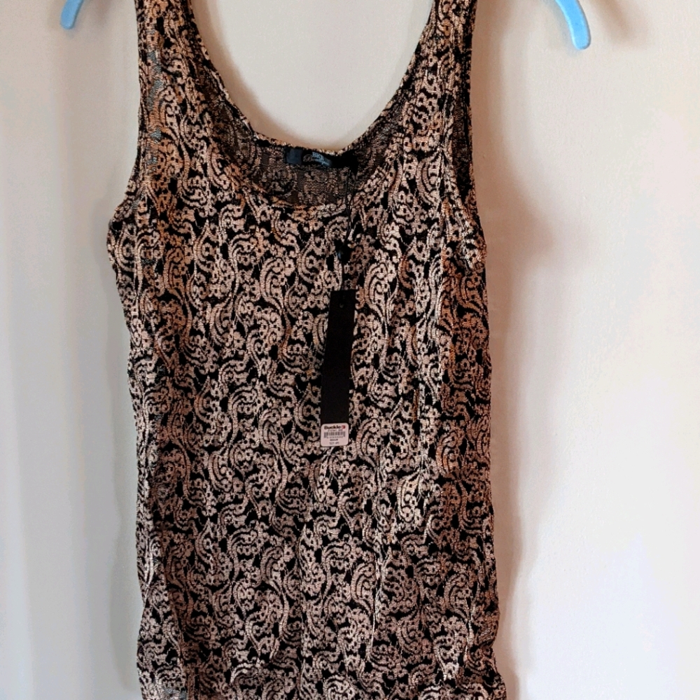 BKE Boutique Gold Lace Tank Top